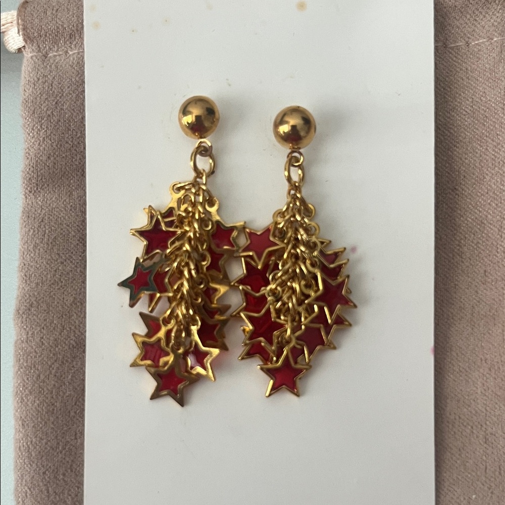 Gold and Red Star Firework Drop Earrings